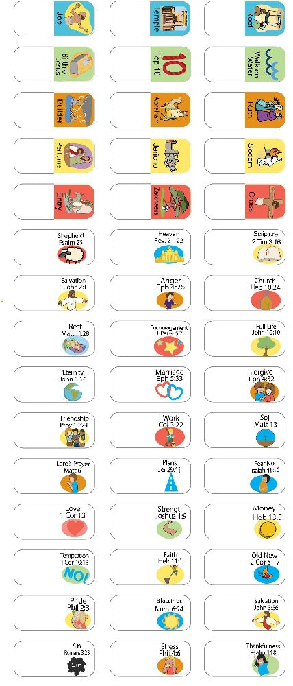 New! Bible Story Tabs - Set of 90 sticker tabs to add to your Bible for quick reference.