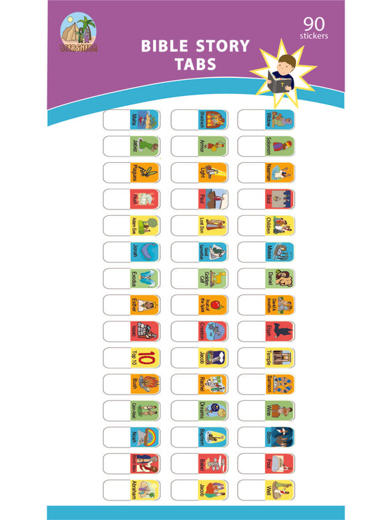 New! Bible Story Tabs - Set of 90 sticker tabs to add to your Bible for quick reference.