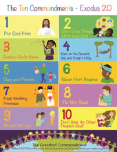 Load image into Gallery viewer, Ten Commandments Wall Chart for Kids, 17&quot; x 22&quot; Plus Lesson Plans and Worksheets