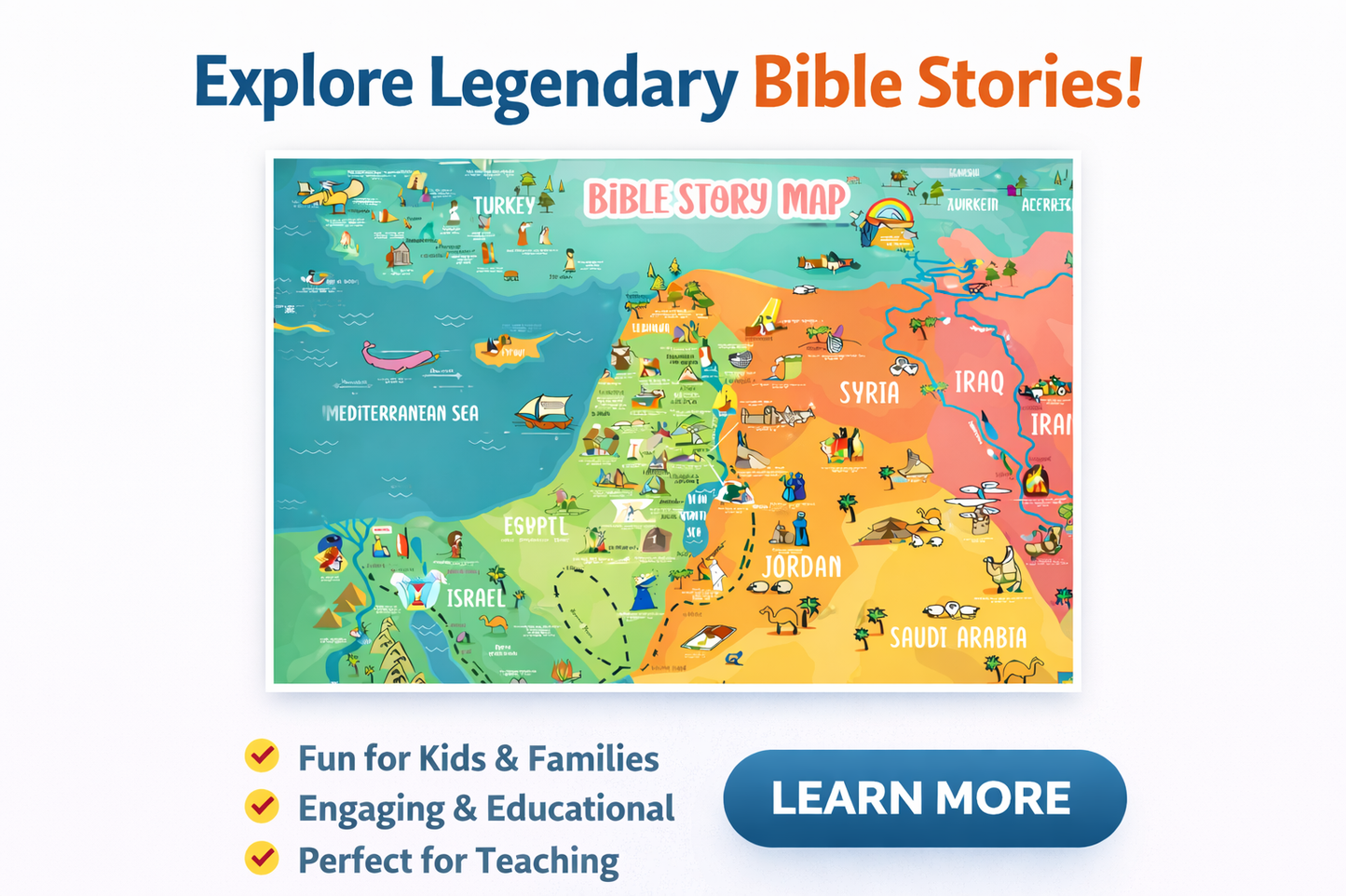 Bible Story Map Wall Decal - Peel and Stick - Perfect for Christian Classrooms