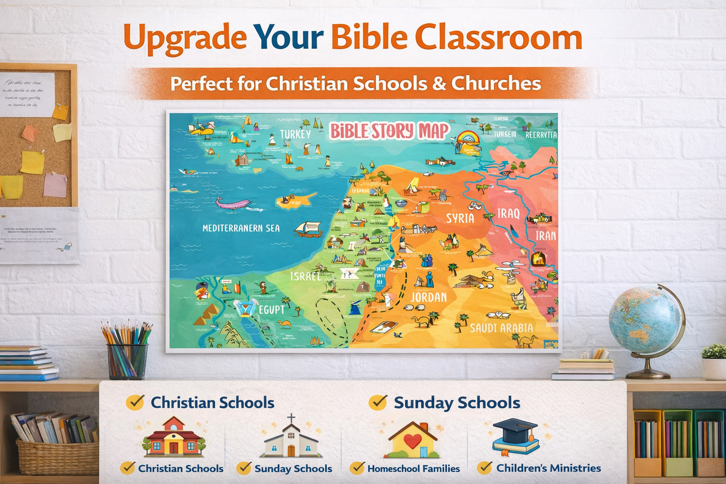 Bible Story Map Wall Decal - Peel and Stick - Perfect for Christian Classrooms
