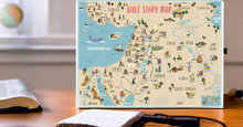 Load image into Gallery viewer, Fold Out Pamphlet Bible Map of Bible Story Locations and Easter Events in Jerusalem. Double Sided. 16&quot; x 21&quot; and folds to 4.25&quot; x 8&quot;