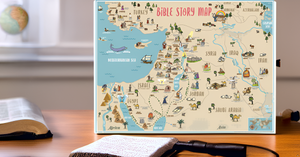 Fold Out Pamphlet Bible Map of Bible Story Locations and Easter Events in Jerusalem. Double Sided. 16" x 21" and folds to 4.25" x 8"