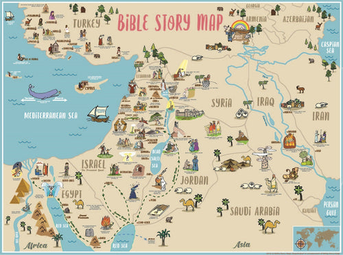 Fold Out Pamphlet Bible Map of Bible Story Locations and Easter Events in Jerusalem. Double Sided. 16