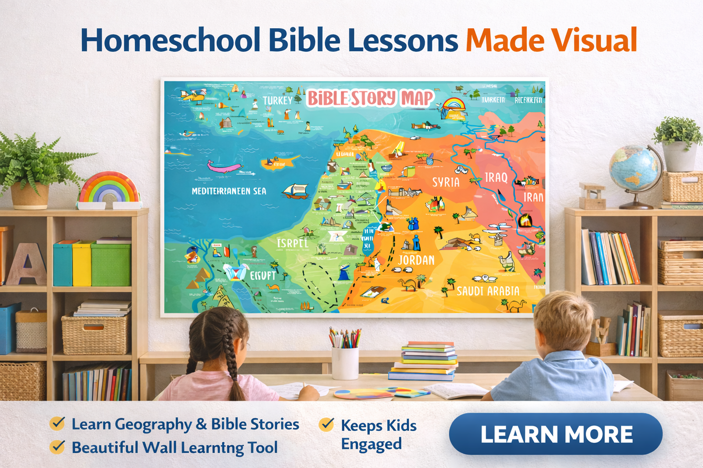 Bible Story Map Wall Decal - Peel and Stick - Perfect for Christian Classrooms