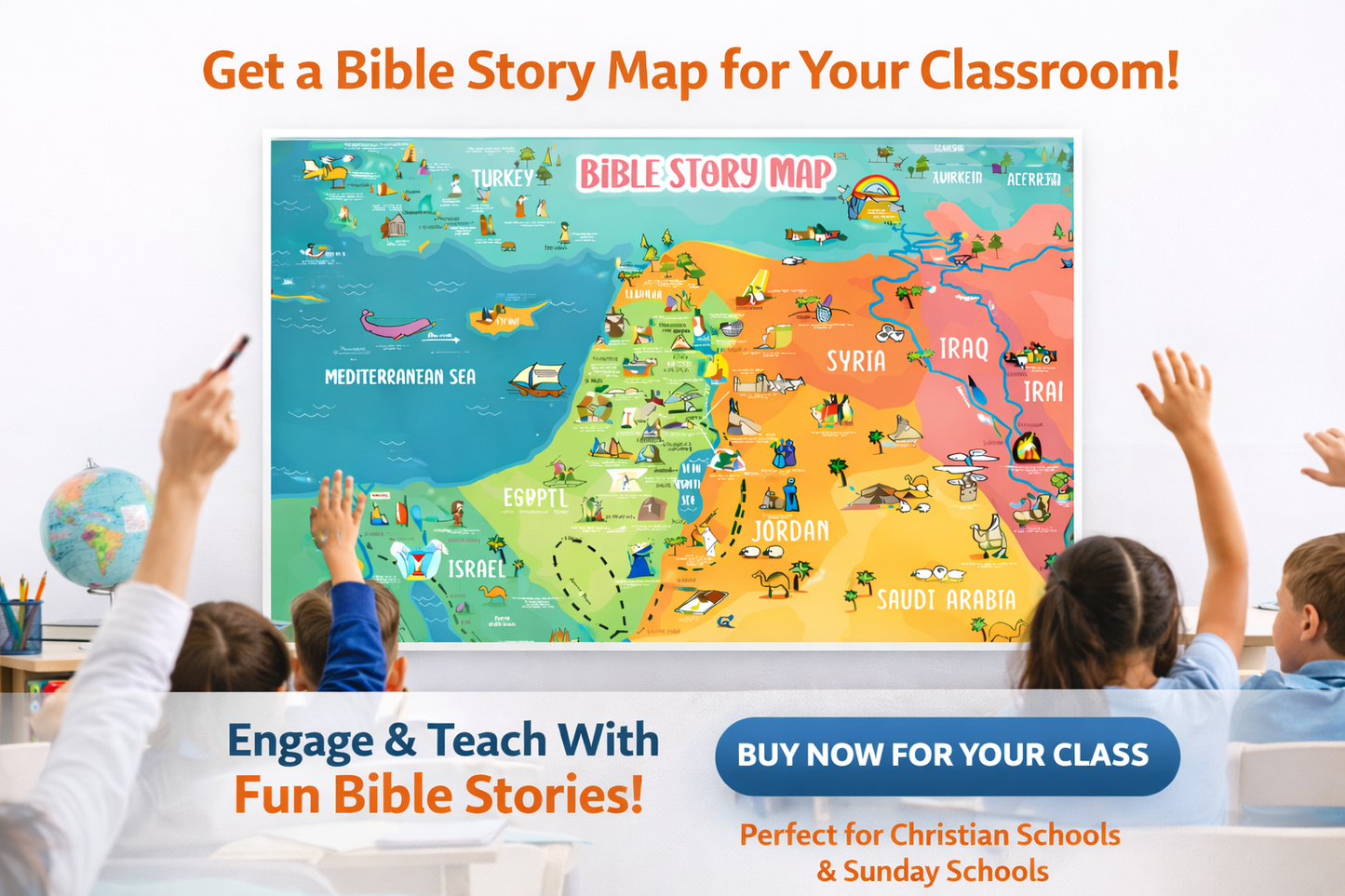 Bible Story Map Wall Decal - Peel and Stick - Perfect for Christian Classrooms