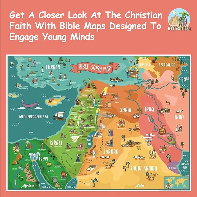 Bible story map for kids on a pink background 