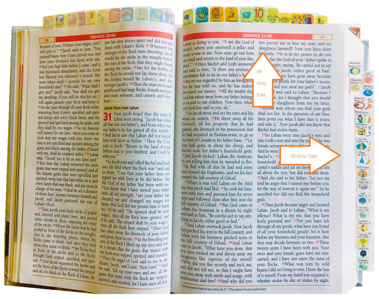 New! Bible Story Tabs - Set of 90 sticker tabs to add to your Bible for quick reference.